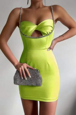 Y2K Fashion Diamond-Studded Bodycon Mini Dress with Hollow Texture