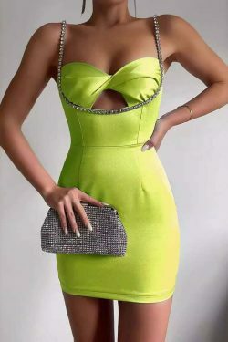 Y2K Fashion Diamond-Studded Bodycon Mini Dress with Hollow Texture