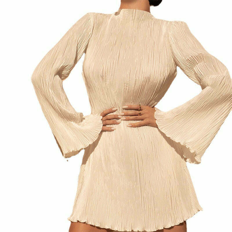 Y2K Fashion Double-Layered Pleated Bell Sleeve Hip Dress - Coquette Aesthetic Grunge Style
