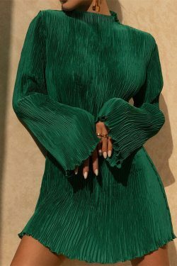 Y2K Fashion Double-Layered Pleated Bell Sleeve Hip Dress - Coquette Aesthetic Grunge Style