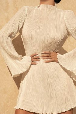 Y2K Fashion Double-Layered Pleated Bell Sleeve Hip Dress - Coquette Aesthetic Grunge Style