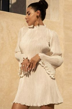 Y2K Fashion Double-Layered Pleated Bell Sleeve Hip Dress - Coquette Aesthetic Grunge Style