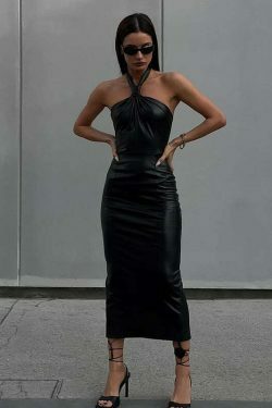 Y2K Fashion Enthusiasts' Cute Halter Neck Hip Dress - Coquette Aesthetic & Grunge Style