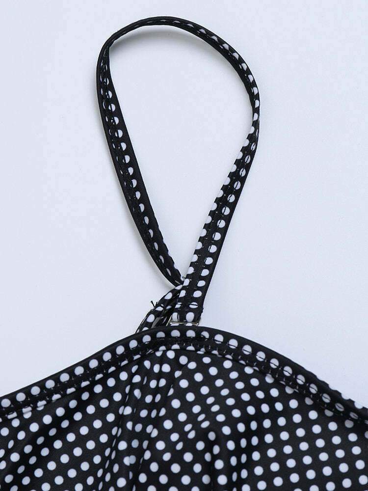 Y2K Fashion: Flouncy Polka Dot Bikini Set with Removable Straps for a Coquette Aesthetic Y2K Fashion: Flouncy Polka Dot Bikini Set with Removable Straps for a Coquette Aesthetic