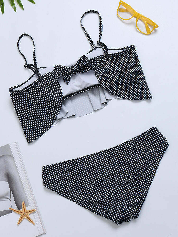 Y2K Fashion: Flouncy Polka Dot Bikini Set with Removable Straps for a Coquette Aesthetic Y2K Fashion: Flouncy Polka Dot Bikini Set with Removable Straps for a Coquette Aesthetic
