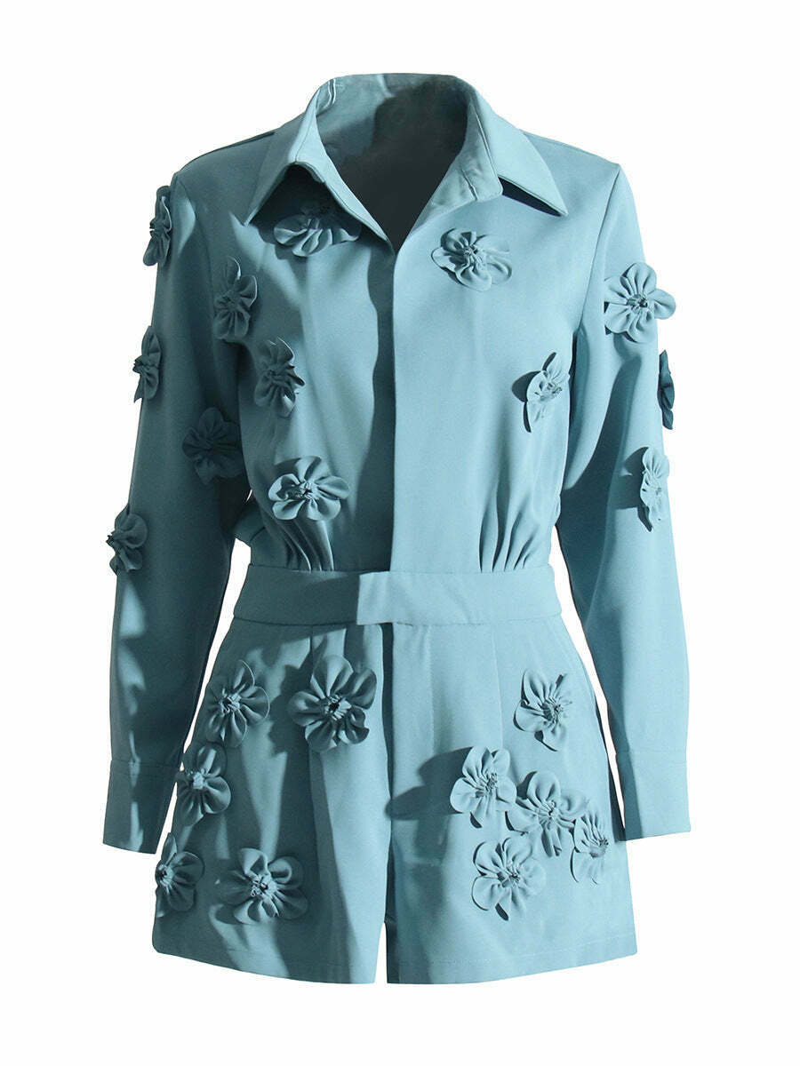 Y2K Fashion Flower Design Waist Slimming Jumpsuit - Coquette Aesthetic Grunge Style Cargo Skirt