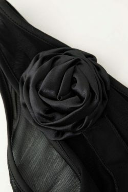 Y2K Fashion: Flower Embellished One Shoulder Mesh Tank - Coquette Aesthetic, Grunge Style