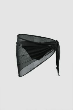 Y2K Fashion Halter Bikini Set with Mesh Sarong - Coquette Aesthetic Grunge Style