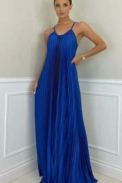 Y2K Fashion Halter Neck Dress: Elegant Pleated Long Dress - Coquette Aesthetic,