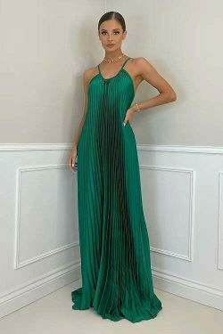 Y2K Fashion Halter Neck Dress: Elegant Pleated Long Dress - Coquette Aesthetic,