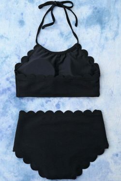 Y2K Fashion High Rise Halter Scalloped Bathing Suit