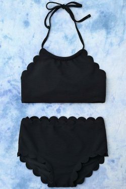 Y2K Fashion High Rise Halter Scalloped Bathing Suit