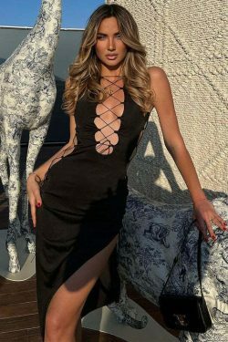 Y2K Fashion Hollow Strap Mid-Length Dress - Coquette Aesthetic, Grunge Style, Pastel Goth