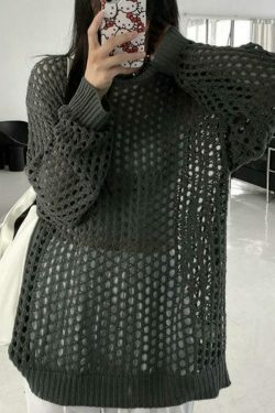 Y2K Fashion Knit Cutout Top - Coquette Aesthetic, Grunge Style, Pastel Goth