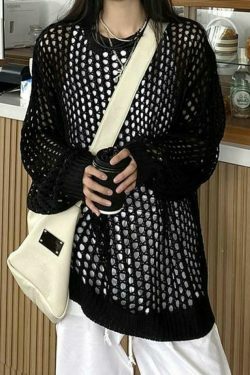 Y2K Fashion Knit Cutout Top - Coquette Aesthetic, Grunge Style, Pastel Goth