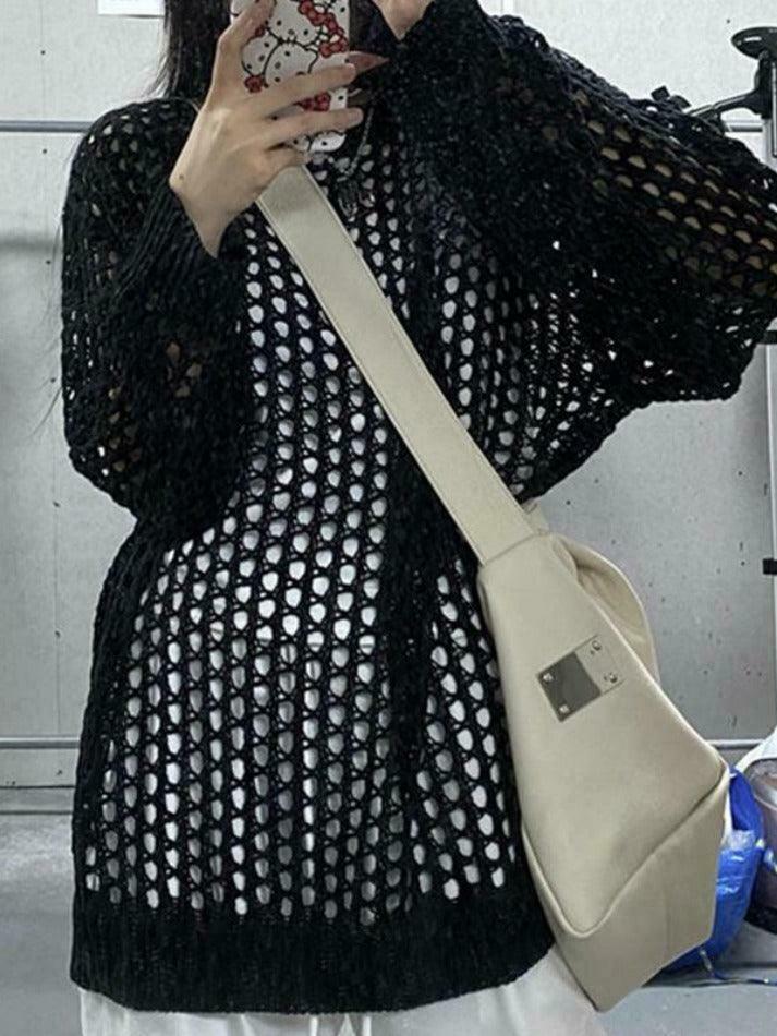 Y2K Fashion Knit Cutout Top - Coquette Aesthetic, Grunge Style, Pastel Goth Y2K Fashion Knit Cutout Top - Coquette Aesthetic, Grunge Style, Pastel Goth