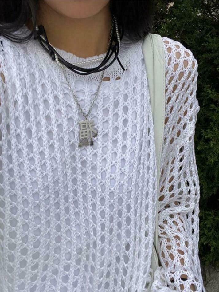 Y2K Fashion Knit Cutout Top - Coquette Aesthetic, Grunge Style, Pastel Goth Y2K Fashion Knit Cutout Top - Coquette Aesthetic, Grunge Style, Pastel Goth