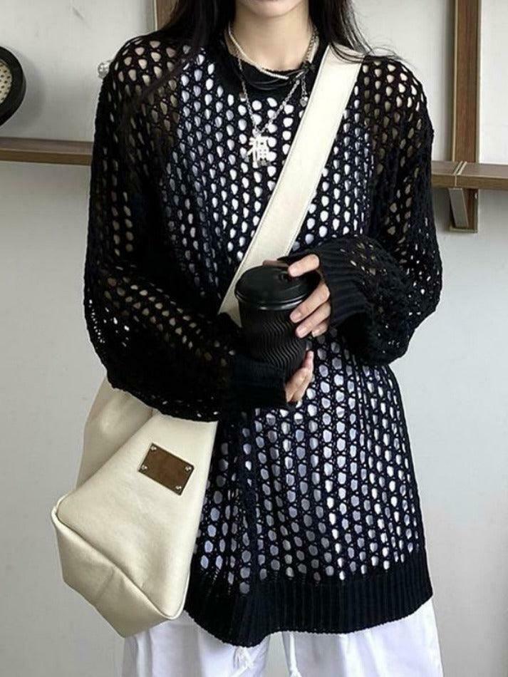 Y2K Fashion Knit Cutout Top - Coquette Aesthetic, Grunge Style, Pastel Goth Y2K Fashion Knit Cutout Top - Coquette Aesthetic, Grunge Style, Pastel Goth