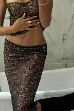 Y2K Fashion Lace Back Opening Two Piece Set - Coquette Aesthetic Grunge Style