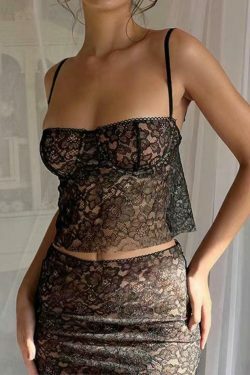 Y2K Fashion Lace Back Opening Two Piece Set - Coquette Aesthetic Grunge Style