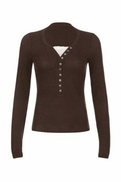 Y2K Fashion Lace Paneled Button Long Sleeve Knit Top - Coquette Aesthetic Grunge Style