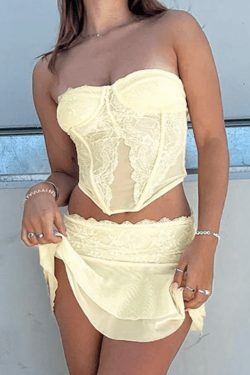 Y2K Fashion Lace Paneled Two Piece Set for Women - Coquette Aesthetic Grunge Style Outfit