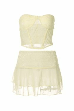 Y2K Fashion Lace Paneled Two Piece Set for Women - Coquette Aesthetic Grunge Style Outfit