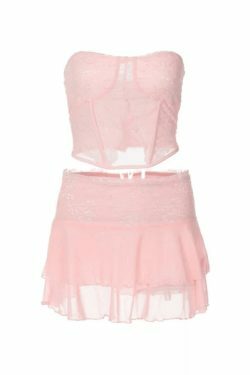 Y2K Fashion Lace Paneled Two Piece Set for Women - Coquette Aesthetic Grunge Style Outfit
