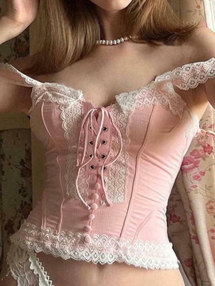 Y2K Fashion Lace Splice Crossover Tie-Up Tank Top - Coquette Aesthetic, Grunge Style, Cute Tops Y2K Fashion Lace Splice Crossover Tie-Up Tank Top - Coquette Aesthetic, Grunge Style, Cute Tops