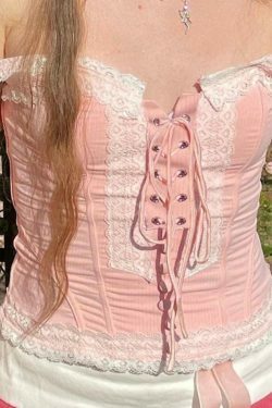 Y2K Fashion Lace Splice Crossover Tie-Up Tank Top - Coquette Aesthetic, Grunge Style, Cute Tops