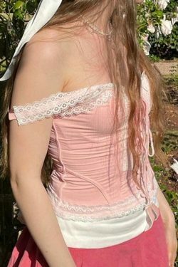 Y2K Fashion Lace Splice Crossover Tie-Up Tank Top - Coquette Aesthetic, Grunge Style, Cute Tops