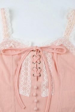 Y2K Fashion Lace Splice Crossover Tie-Up Tank Top - Coquette Aesthetic, Grunge Style, Cute Tops