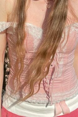 Y2K Fashion Lace Splice Crossover Tie-Up Tank Top - Coquette Aesthetic, Grunge Style, Cute Tops