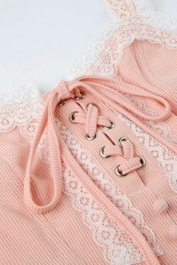 Y2K Fashion Lace Splice Crossover Tie-Up Tank Top - Coquette Aesthetic, Grunge Style, Cute Tops