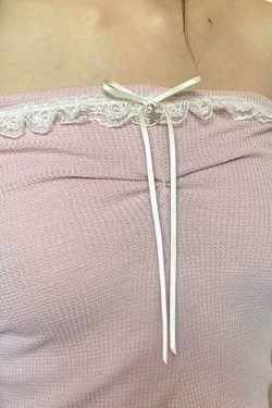 Y2K Fashion Lace Trim Tube Top - Coquette Aesthetic Grunge Style - Cute Pastel Goth Outfit