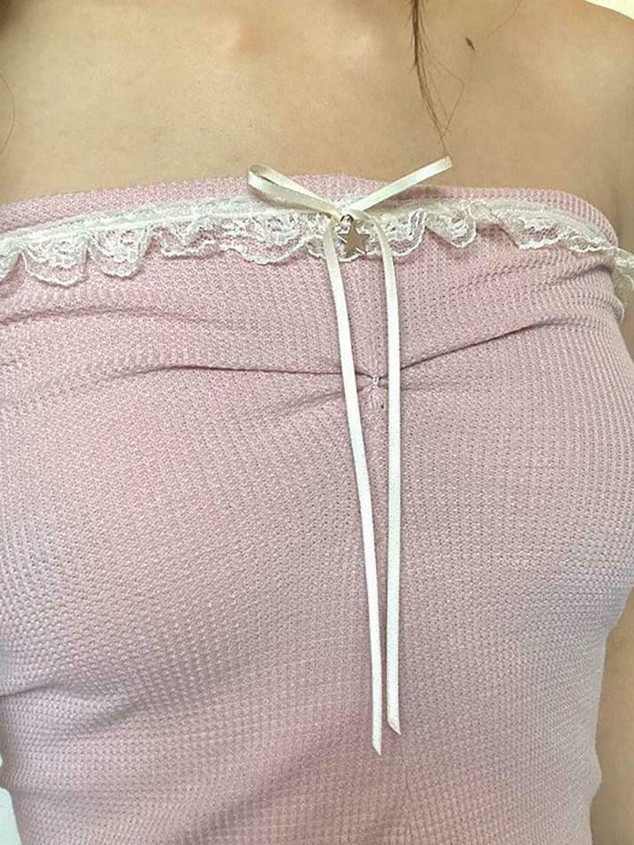 Y2K Fashion Lace Trim Tube Top - Coquette Aesthetic Grunge Style - Cute Pastel Goth Outfit Y2K Fashion Lace Trim Tube Top - Coquette Aesthetic Grunge Style - Cute Pastel Goth Outfit