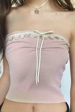 Y2K Fashion Lace Trim Tube Top - Coquette Aesthetic Grunge Style - Cute Pastel Goth Outfit