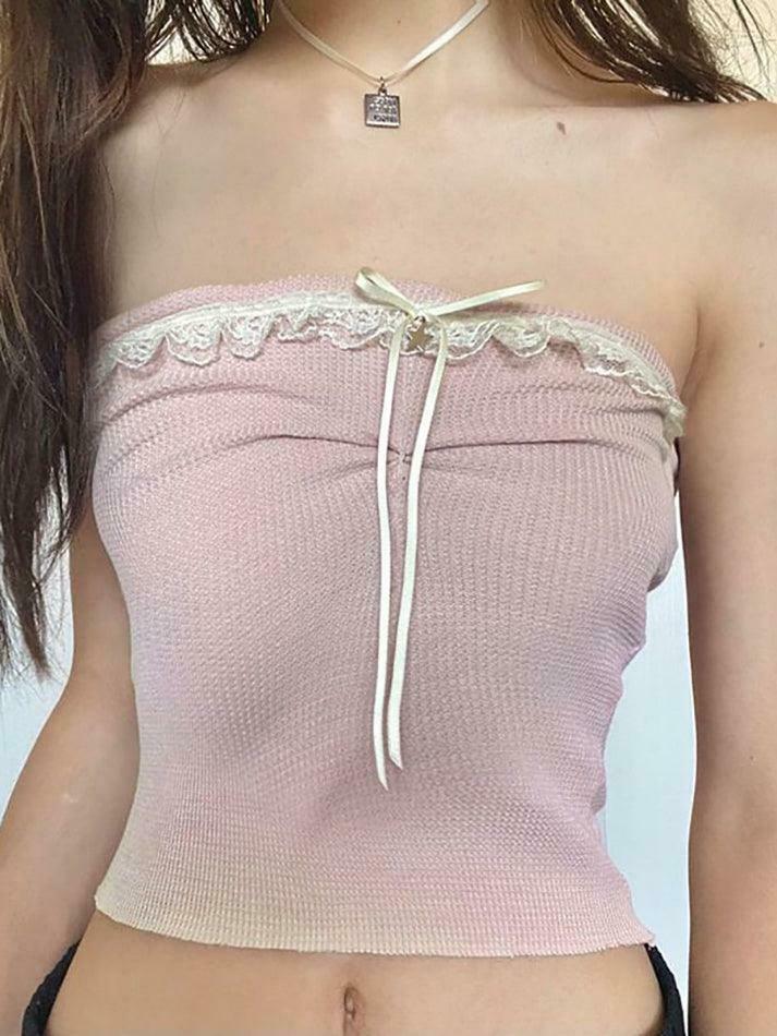 Y2K Fashion Lace Trim Tube Top - Coquette Aesthetic Grunge Style - Cute Pastel Goth Outfit Y2K Fashion Lace Trim Tube Top - Coquette Aesthetic Grunge Style - Cute Pastel Goth Outfit