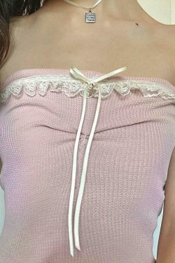 Y2K Fashion Lace Trim Tube Top - Coquette Aesthetic Grunge Style - Cute Pastel Goth Outfit