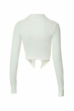 Y2K Fashion Lapel Cutout Irregular Hem Knit Sweater for Women - Coquette Aesthetic Grunge Style