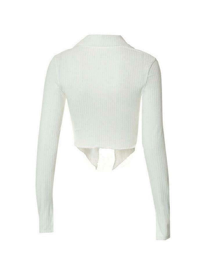 Y2K Fashion Lapel Cutout Irregular Hem Knit Sweater for Women - Coquette Aesthetic Grunge Style Y2K Fashion Lapel Cutout Irregular Hem Knit Sweater for Women - Coquette Aesthetic Grunge Style