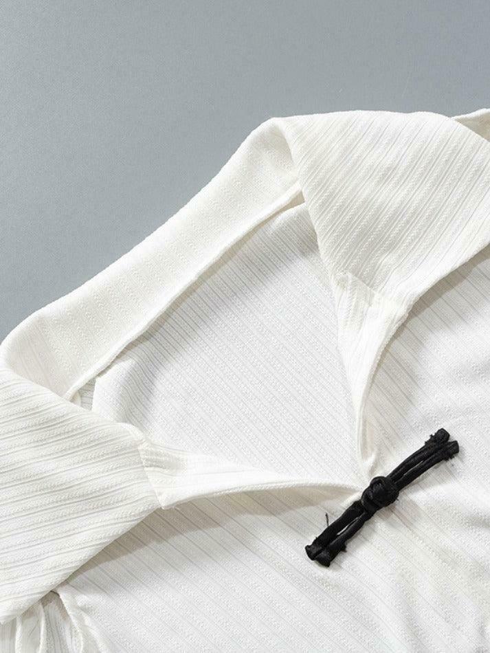 Y2K Fashion Lapel Cutout Irregular Hem Knit Sweater for Women - Coquette Aesthetic Grunge Style Y2K Fashion Lapel Cutout Irregular Hem Knit Sweater for Women - Coquette Aesthetic Grunge Style