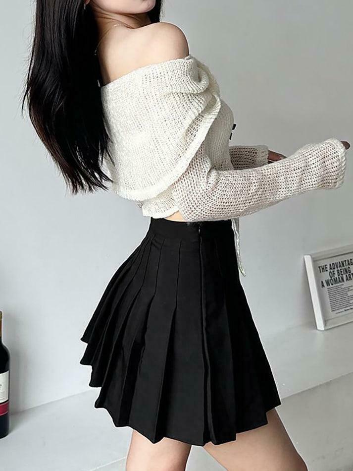 Y2K Fashion: Long-Sleeve Off-Shoulder Asymmetrical Bow Crop Knit Top Y2K Fashion: Long-Sleeve Off-Shoulder Asymmetrical Bow Crop Knit Top