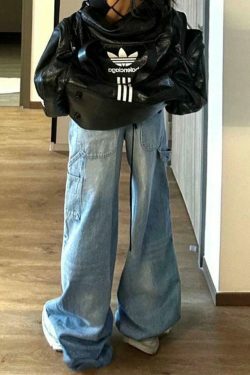 Y2K Fashion Loose Boyfriend Jeans with Big Pockets and Patchwork Detail