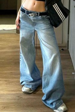 Y2K Fashion Loose Boyfriend Jeans with Big Pockets and Patchwork Detail