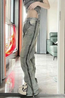 Y2K Fashion: Low Rise Washed Straight-Fit Slit Wide-Leg Jeans