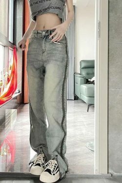 Y2K Fashion: Low Rise Washed Straight-Fit Slit Wide-Leg Jeans