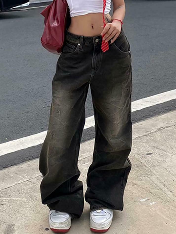 Y2K Fashion: Low Waist Wide-Leg Jeans - Coquette Aesthetic, Grunge Style Y2K Fashion: Low Waist Wide-Leg Jeans - Coquette Aesthetic, Grunge Style
