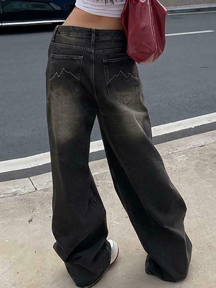 Y2K Fashion: Low Waist Wide-Leg Jeans - Coquette Aesthetic, Grunge Style Y2K Fashion: Low Waist Wide-Leg Jeans - Coquette Aesthetic, Grunge Style