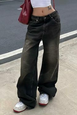 Y2K Fashion: Low Waist Wide-Leg Jeans - Coquette Aesthetic, Grunge Style